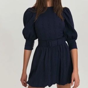 Something Navy Mila Puff Sleeve Belted Mini Dress (NWOT)